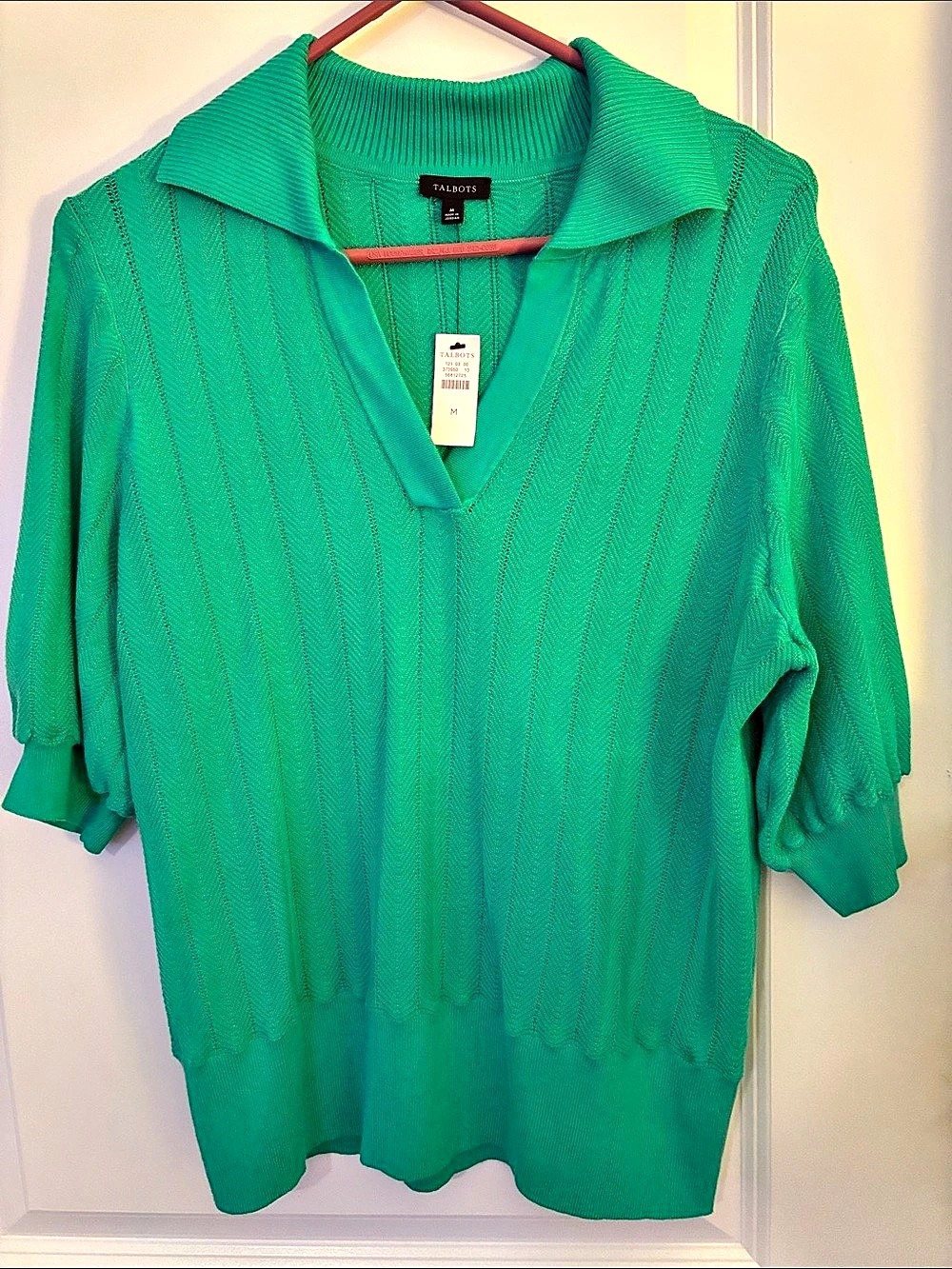 Talbots Ribbed Polo Sweater Green Collared Tunic Size Medium NWT